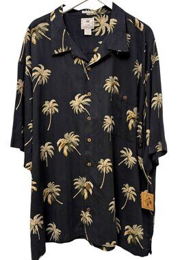 Luau 100% Silk Hawaiian Shirt Mens Size 3X Black Palm Trees Big Tall NWT Vintage